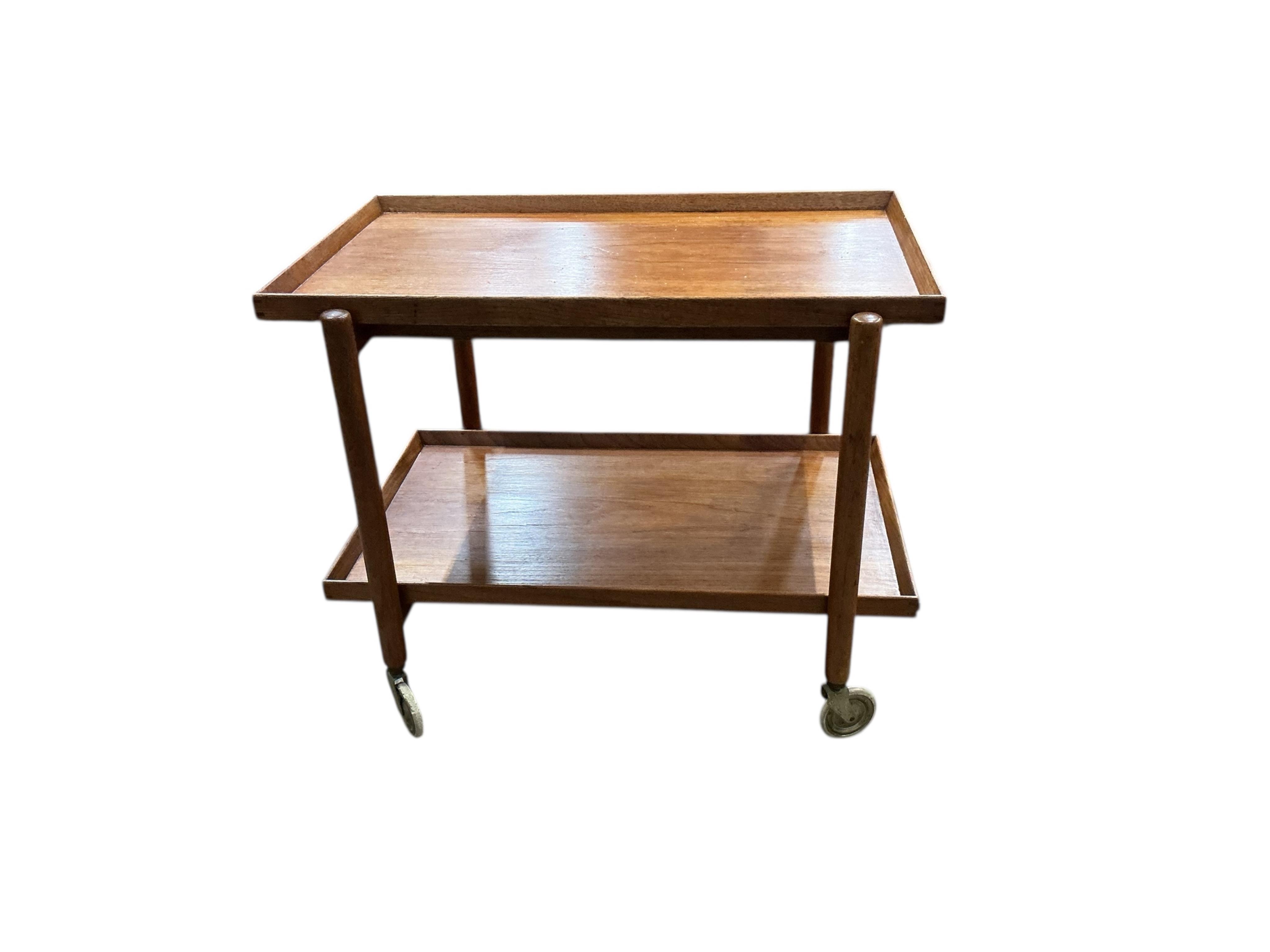 A Paul Hundevad mid century Danish rectangular teak two tier tea trolley, width 75cm, depth 50cm, height 60cm